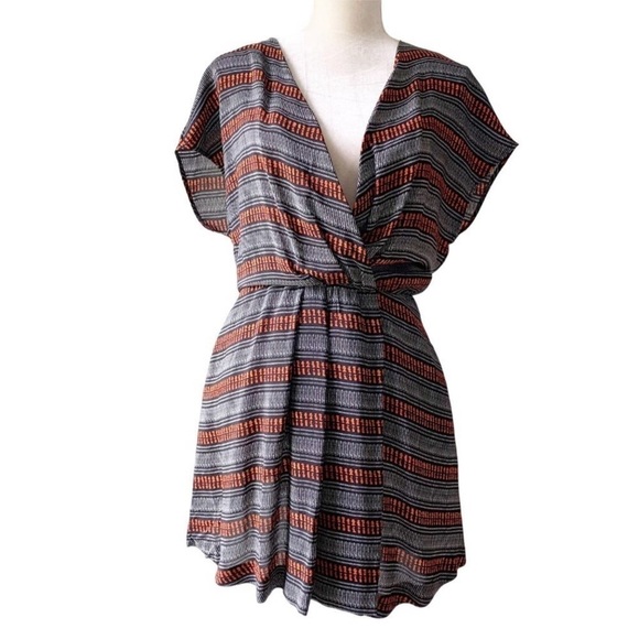 Maje Solene Silk V-Neck Mini Dress Dolan Sleeve Orange Black Size Small - Picture 1 of 9